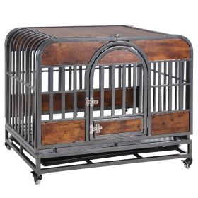 46in Heavy Duty Dog Crate, Furniture Style Dog Crate with Removable Trays and Wheels for High Anxiety Dogs